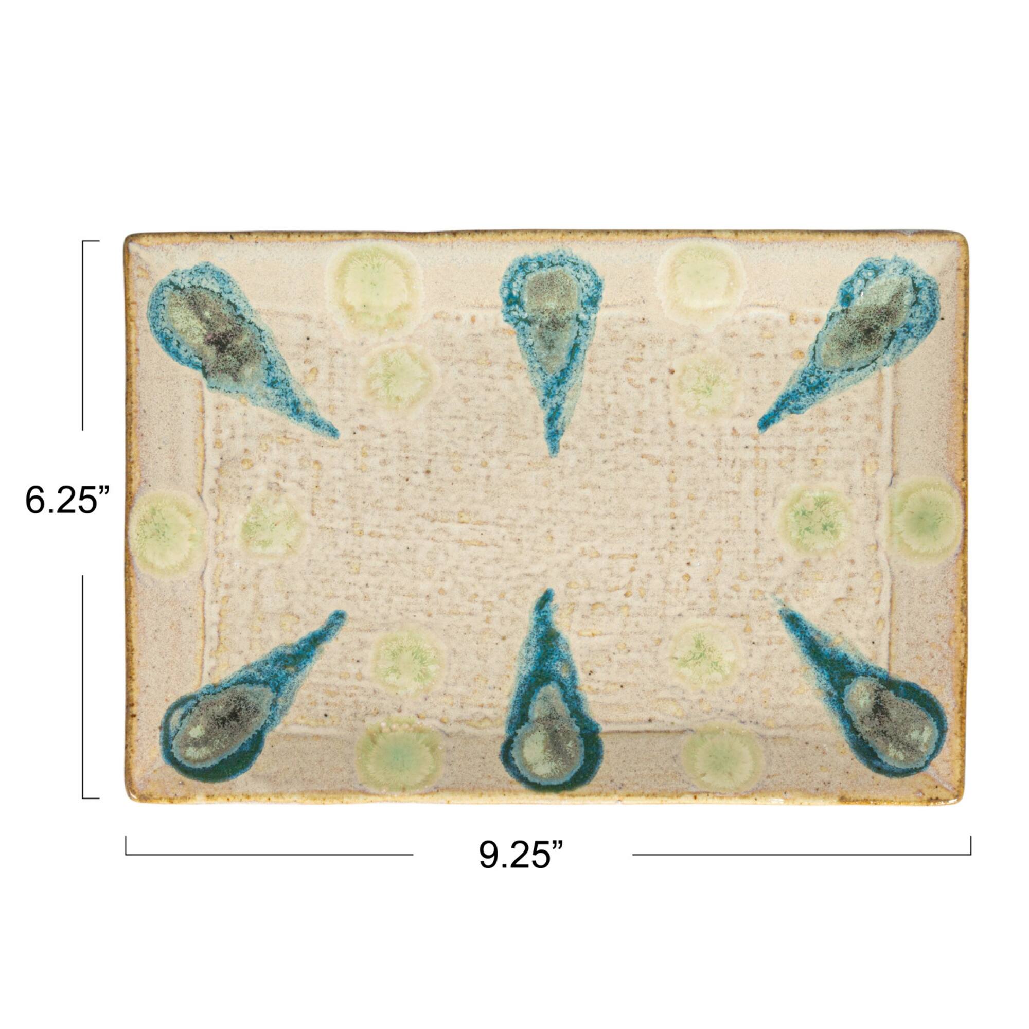 Hello Honey® 9.25" Tan & Blue Geometric Stoneware Platter